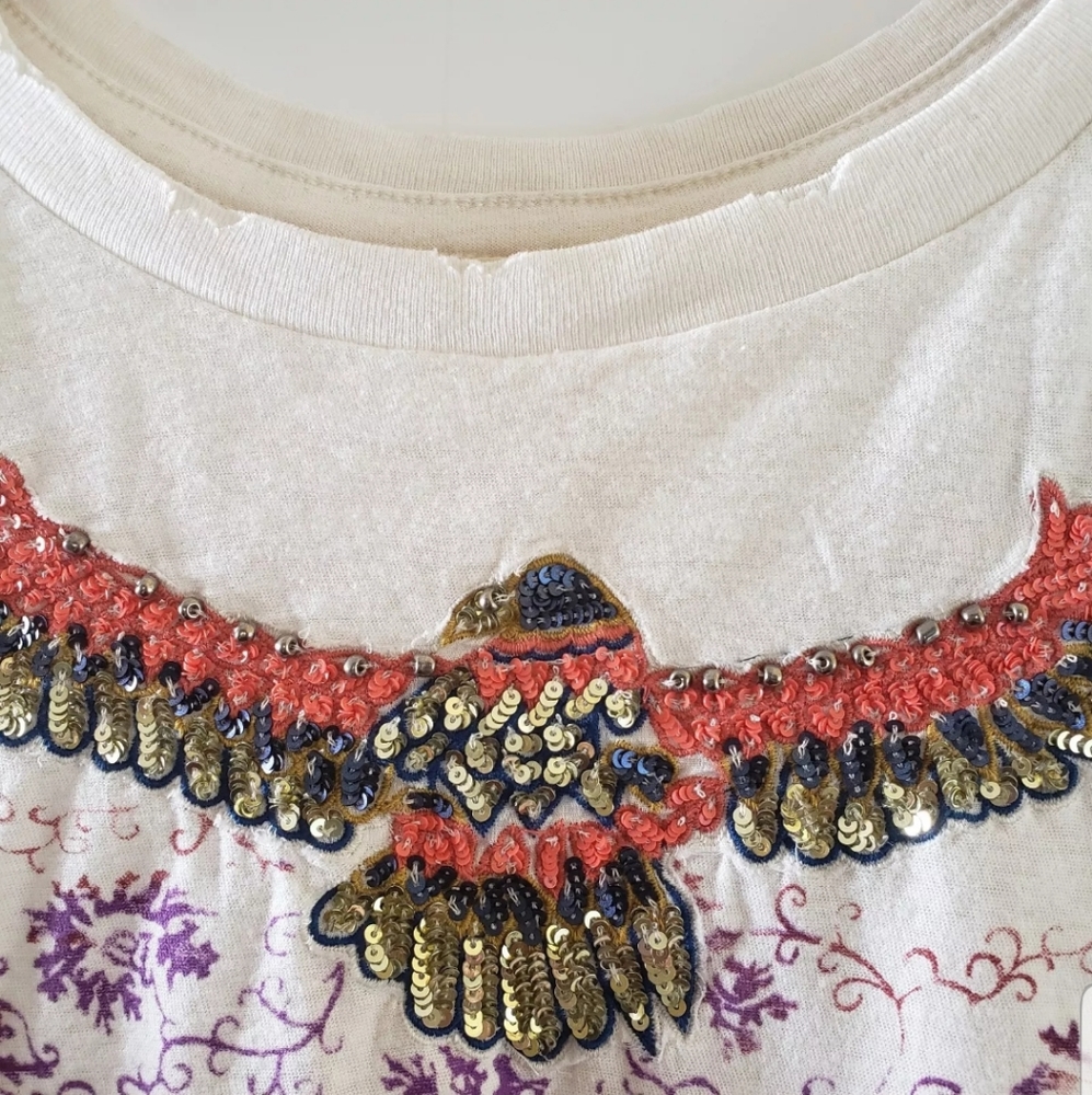 Free People White Crop Top with Embroidered Eagle - Picture 5 of 7